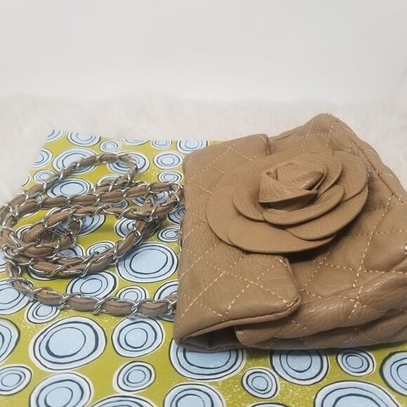 Faux Leather Dark Tan Rose Crossbody Bag - Picture 12 of 13